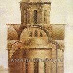 Реконструкція первісного вигляду церкви з дерев'яним, найбільш імовірним верхом (за Ю. Асеєвим)